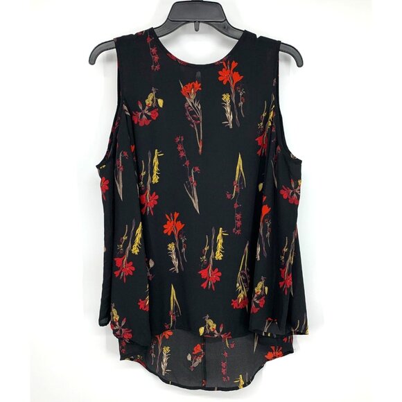 Vince Camuto Top Black Floral Print Cold Shoulder Long Sleeve - Picture 1 of 10